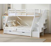 Lits superposés 90 et 140 x 190 cm avec rangements - Pin et MDF - Blanc - LAKAYO