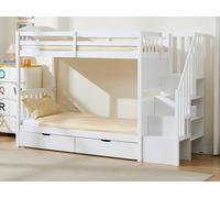 Lits superposés 90 x 190 cm avec tiroirs - Pin et MDF - Blanc - ZILENI