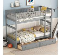 Lits superposés 90x200cm, lits enfants, lits fonctionnels, lits superposés avec tiroirs, lits convertibles, gris