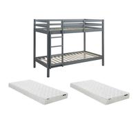 Lits superposés ANICET II - 2 x 90 x 190cm - Pin Massif - Gris + matelas