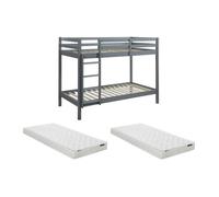 Lits superposés ANICET II - 2 x 90 x 190cm - Pin Massif - Gris + matelas