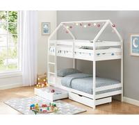 Lits superposés cabane 2 x 90 x 190 cm - 2 tiroirs - Pin - Blanc - CHORI