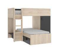 Lits superposés d'angle réversibles RICARDO - 2 x 90 x 190 cm - Rangements intégrés - Chêne et anthracite
