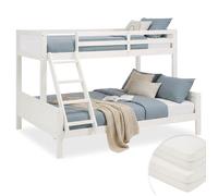 Lits superposés en bois pour enfants et adolescents, couleur blanche - 90 x 200 et 140 x 200 cm, avec sommiers à lattes et matelas