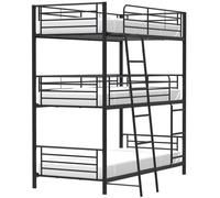 Lits superposés en métal - 3 places - Noir - Sommiers inclus - 3x90x190 cm - TRIO