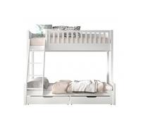 Vipack SCOTT Lit familial avec surface de couchage 90x200 et 140x200 cm, incl. sommier à lattes, échelle et grand tiroir de lit, finition en pin laqué blanc