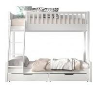 Vipack SCOTT Lit familial avec surface de couchage 90x200 et 140x200 cm, incl. sommier à lattes, échelle et grand tiroir de lit, finition en pin laqué blanc