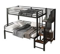 Lits Superposés-Fer Noir 90x200cm-Armoire-Angle-Échelle-Rangement-Pour Enfants-Adolescents-Sans Matelas