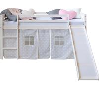 Lits superposés mezzanine Échelle Glissore Pin Massif Rideau blance 90x200