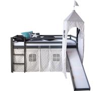 Lits superposés mezzanine Échelle Glissore Tour Pin Rideau gris 90x200