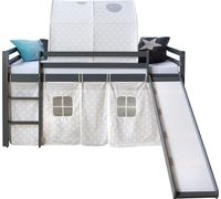 Lits superposés mezzanine Échelle Glissore Tunnel Pin Rideau gris 90x200
