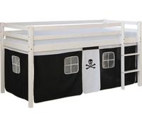 Lits superposés mezzanine Échelle Pin Massif Rideau Pirate Noir 90x200