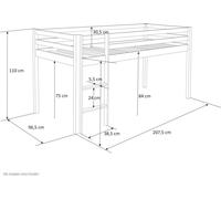 Lits superposés mezzanine Échelle Pin Massif Rideau Rose 90x200