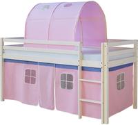 Lits superposés mezzanine Échelle Tunnel Massif Pin Rideau Rose 90x200