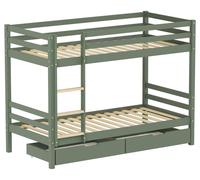 Lits superposés pour enfants 190x90cm vert avec tiroirs AMBRE