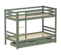 Lits superposés pour enfants 190x90cm vert avec tiroirs AMBRE