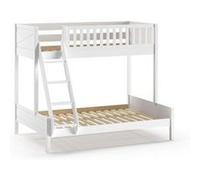 Vipack SCOTT Lit familial avec surface de couchage 90x200 et 140x200 cm, incl. sommier à lattes et échelle, finition en pin laqué blanc