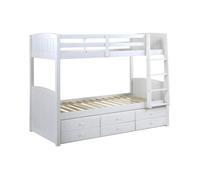 Vente-unique Lits superposés séparables ANCHISE II - 2 x 90 x 190 cm - avec rangements - Pin Blanc