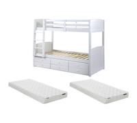 Lits superposés séparables ANCHISE II - 2 x 90 x 190 cm - Avec rangements - Pin blanc + matelas