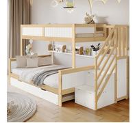 Lits superposés - SINGULARITY - 90x200+90x190+120x200 - Blanc - 3 places - Lit gigogne et armoire