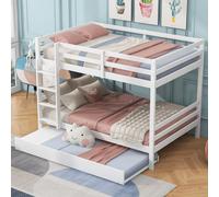 Lits superposés Sweiko 140x200cm, Lits d'enfant, Lits superposés avec lit gigogne, Hautes rampes, Escalier stable, Blancs