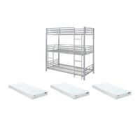 Lits superposés triple 3 x 90 x 190 cm - Métal - Argent + Matelas - ELOUAN III