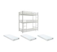 Lits superposés triple 3 x 90 x 190 cm - Métal - Blanc + Matelas - ELOUAN III