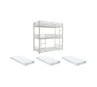 Lits superposés triple 3 x 90 x 190 cm - Métal - Blanc + Matelas - ELOUAN III