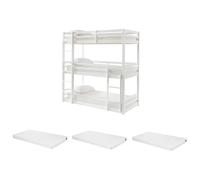 Lits superposés triple - 3 x 90 x 200 cm - Pin - Blanc + matelas - VAGAR