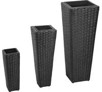 Lits surélevés de jardin 3 pcs Résine tressée Noir