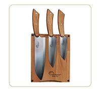 Little balance 8424 - Planche 3 couteaux Santoku - Fabrication 100% française - Set 3 couteaux Santoku, Lame Inox Esprit de Thiers - Manche Bois d'Olivier - Planche à découper