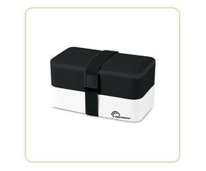 LITTLE BALANCE 8452 Lunch Box 2 étages, 3 couverts inclus, Boîte Repas écologique, sans BPA, Totalement hermétique, 1200 ml, Blanc/Noir