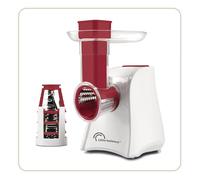 LITTLE BALANCE 8701 Easy Veggie, Découpe légumes électrique 4 en 1, Râper émincer trancher gratter, Large plateau sur goulotte, 5 accessoires en acier inoxydable amovibles, 150 W, Blanc/Rouge