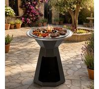 Little Balance 8954, Brasero Genius 70, Barbecue Brasero à Bois Extérieur Jardin ou Terrasse, avec Plancha INOX, Rangement Bois XXL, Acier, Fabriqué en France Noir