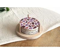 Little Creations Lot de 4 dessous de verre en mosaïque vieux rose | Kit de bricolage complet pour adultes | Dessous de verre avec support en bois | Dessous-de-verre créatif en mosaïque | Sous-verre