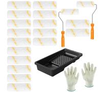 Littlegaofeithing Lot de 20 Rouleaux à Peinture - Mini Rouleau à Peinture avec Poignées +Bac à Peinture+Gants- Convient pour la Décoration Murale Darchitecture et les Fournitures de Peinture.(10cm)