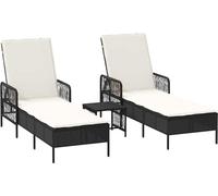 Litts de plage vidaXL, lot de 3, noir et blanc crème, 55 x 200 x 92 cm