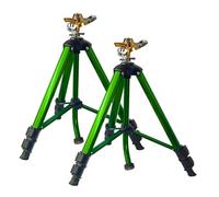 LIULO TOOL Lot de 2 arroseurs à impact sur base trépied, avec tête en laiton, irrigation à 360 degrés avec pieds extensibles, verrous rabattables, connecteur robuste de 1,9 cm pour pelouse, cour,
