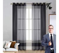 LIUNADM Rideaux Occultants, Rideau en Tulle 100 x 170 cm Demi Transparent, avec Œillets, Multicolore Voilage Rideau, Rideaux Modernes pour Chambre, Salon, Maison, Noir