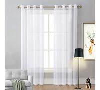 LIUNADM Translucides Voilage à Oeillets Rideaux 200 x 210 cm Demi Transparent, Polyester, Plusieurs Tailles Bloquer Lumière Rideaux et Draperies Intérieurs pour Chambre, Salon, Maison, Blanc