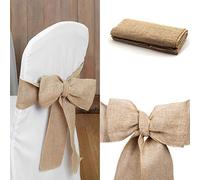 LIUNIAN 5PCS Écharpes de Chaise de Toile de Jute,Ruban de nœud de Couverture de Chaise de Jute de Hesse Naturel avec de la Dentelle pour Mariage, Banquet, décorations de fête, 7 "x 108"