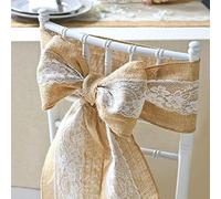 LIUNIAN 5PCS Écharpes de chaise de toile de jute,Ruban de nœud de couverture de chaise de jute de Hesse naturel avec de la dentelle pour mariage, banquet, décorations de fête, 6 "x 94 "