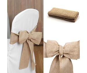 LIUNIAN 5PCS Écharpes de Chaise de Toile de Jute,Ruban de nœud de Couverture de Chaise de Jute de Hesse Naturel avec de la Dentelle pour Mariage, Banquet, décorations de fête, 7 "x 108"