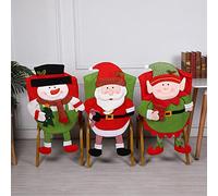 Liuyoyo Lot de 3 housses de dossier de chaise de Noël 3D, Père Noël, bonhomme de neige, lutin, housses de dossier pour table de dîner, fête, décoration de Noël