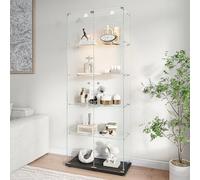 Liuyoyo Vitrine en verre avec éclairage LED, 5 étagères et deux portes debout, vitrine moderne en verre debout noir pour salon, chambre à coucher, bureau (noir A, 2 portes, 5 couches LED)