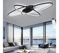 LIUYU Plafonnier LED Salon Dimmable avec Télécommande, 95W Noir 130x85 cm | lumière de plafond LED 8100 lm, température de couleur réglable de 3000 K à 6500 K, design ovale moderne pour salon, chambre