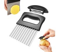 LIUZHUJ Coupe Frite 2-en-1, Découpe Légumes en Acier Inoxydable, Couteau Ondulé avec Couteau D'Office, Noir, pour Couper Les Légumes Et Les Fruits