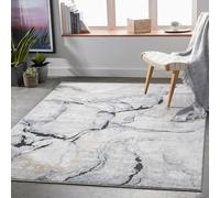 Livabliss Berlin Tapis Moderne Abstrait - Tapis Salon, Salle à Manger, Chambre Adulte et Ado, Cuisine - Design Marbre Moucheté Multicolore, Poil Ras Doux 160x220 cm - Gris, Bleu, Ivoire