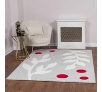 Livabliss Dijon Tapis Abstrait pour Salon, Salle à Manger, Salon, Cuisine, Chambre à Coucher - Tapis Moderne à Poils Moyens - Doux et Luxueux - Facile d'entretien - Gris Rouge et Blanc - 160 x 213 cm