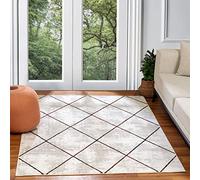 Livabliss Rauma - Tapis géométrique scandinave pour Salon, Salle à Manger, Cuisine - Neutre - Motif Abstrait - Style bohème - Facile d'entretien - 120 x 170 cm - Grand Tapis Blanc, Bleu et doré